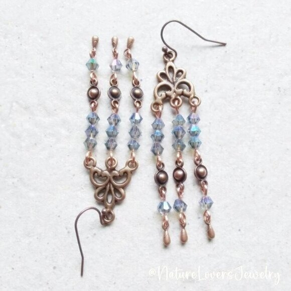 Sparkling Blue Chandelier Dangle Earrings! Enhance + Lean into Your Femininity - Picture 2 of 8